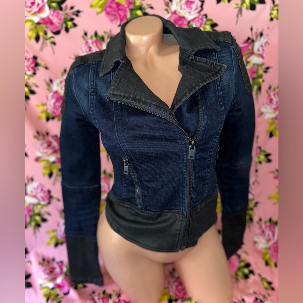 Guess vintage denim jean jacket coat 80’s Metal rocker punk biker sexy crop fit - Picture 5 of 12